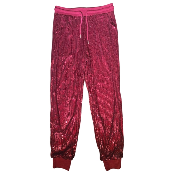 Saints & Hearts Red Sequin Joggers - M - Picture 1 of 8